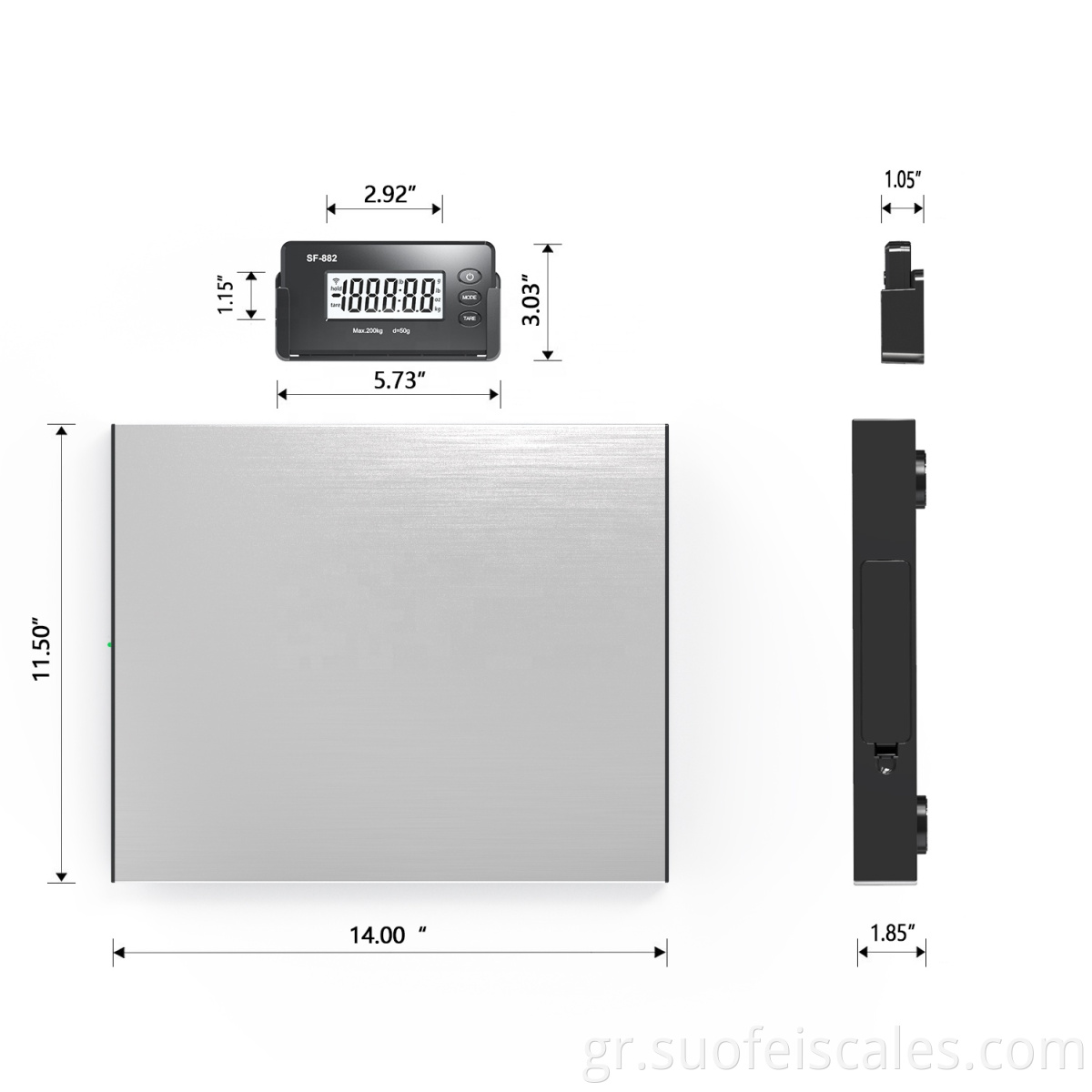 SF-882 200kg Ηλεκτρονική Κλίμακα Ταχυδρομικής Κλίμακας OEM Sliver Sliver Shipping Parcel Digital Waighing Scale